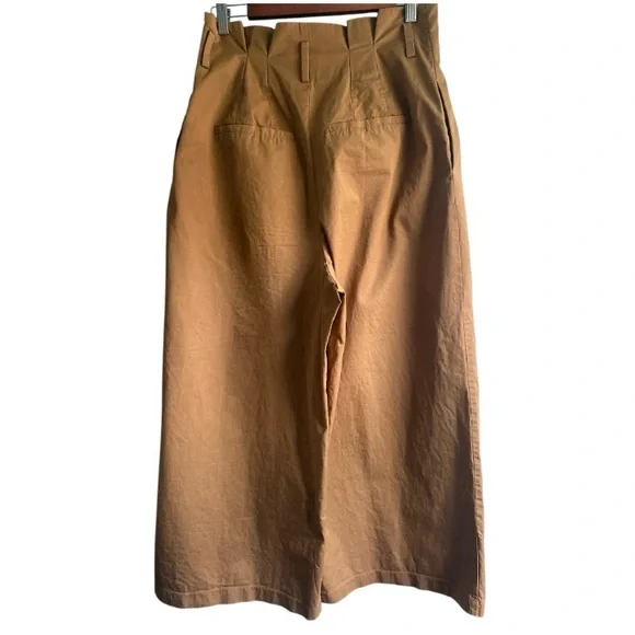 Anthropologie Exquise Copper Wide Leg Pleated Palazzo Pants Cotton Pockets M